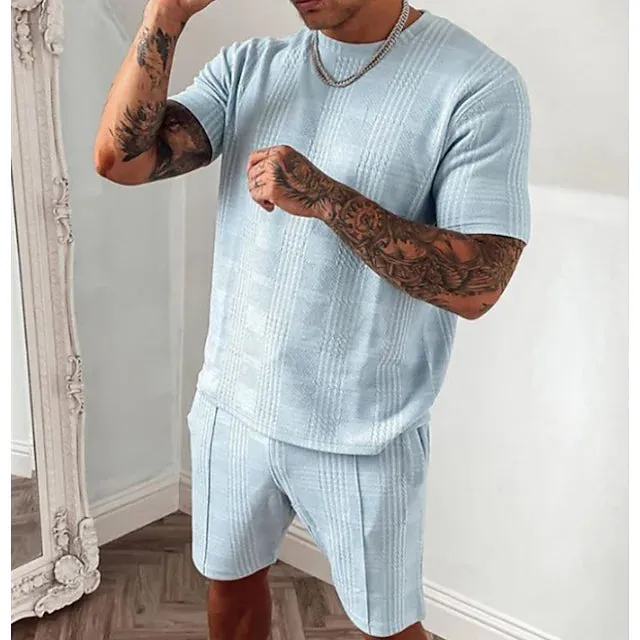 2-Piece Set: Crew Neck Striped Athleisure Short Sleeve