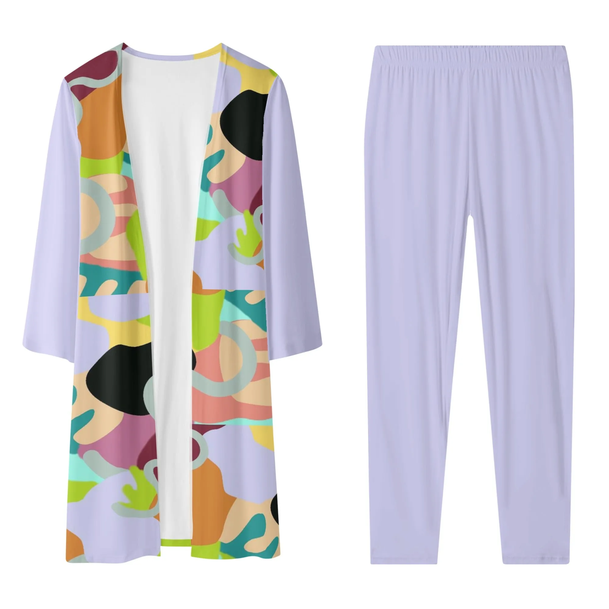 Abstract Wild Women's Long Sleeve Cardigan and Leggings 2pcs