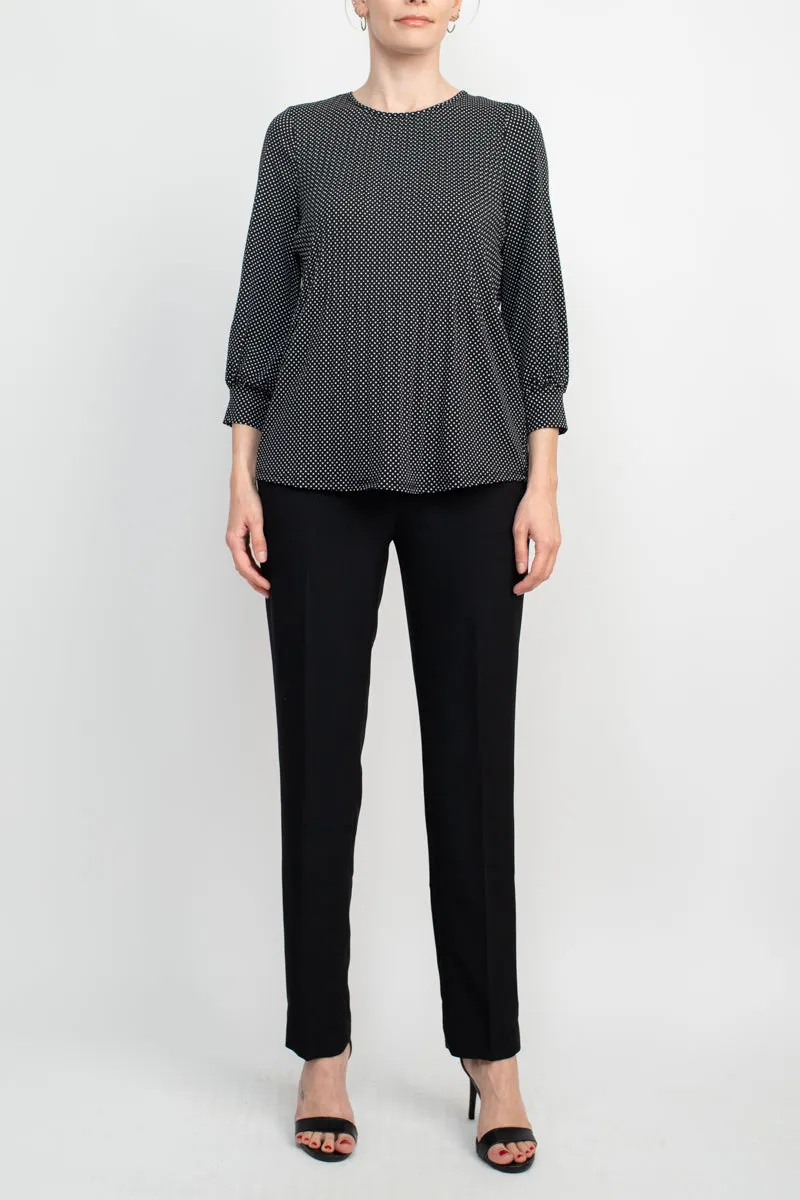 Adrianna Papell Crew Neck 3/4 Sleeves Crepe Top