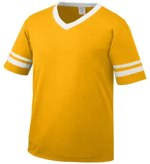 Augusta Gold/White Adult Sleeve Stripe V-Neck Baseball Jersey