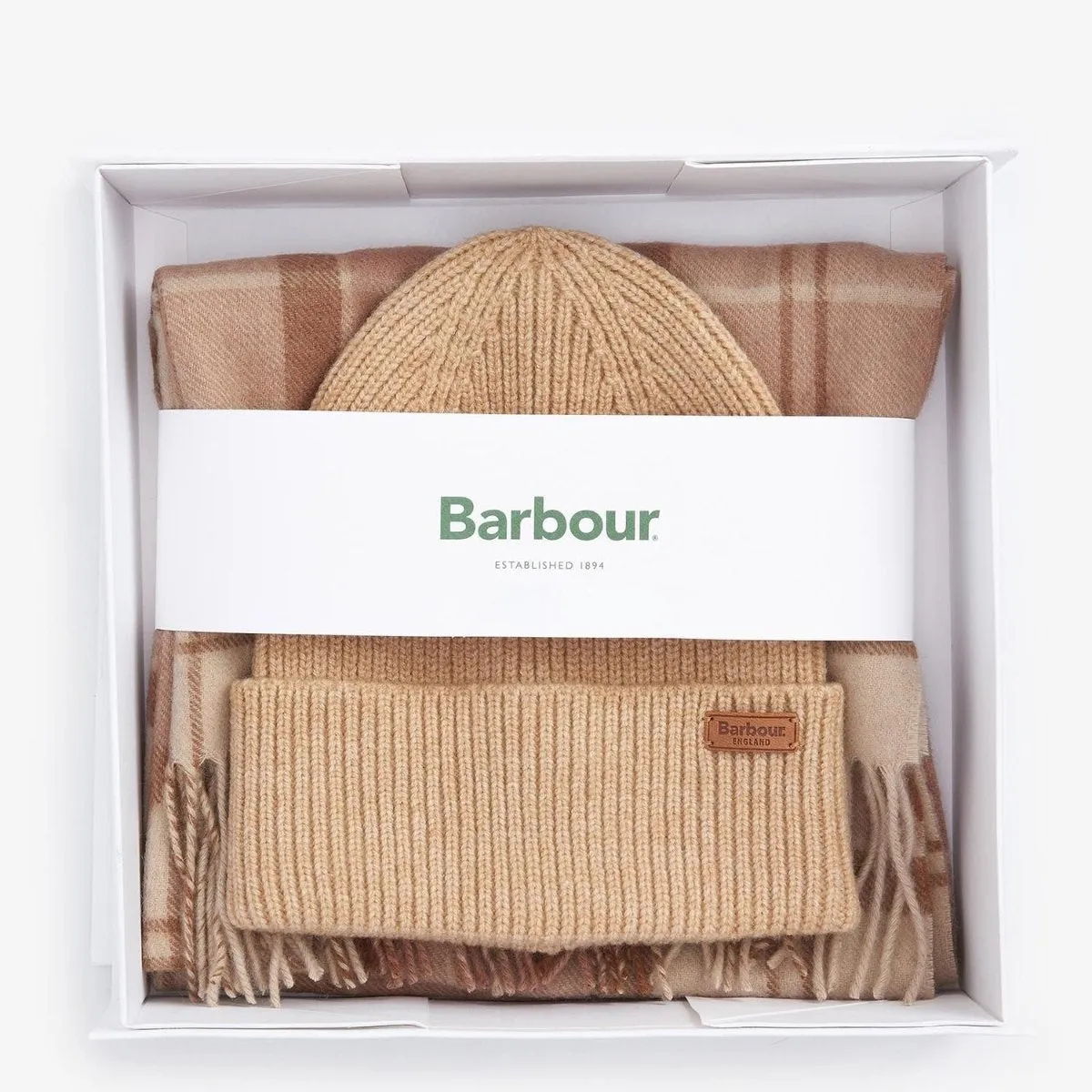 Barbour Women's Aubrey Beanie/Scarf Gift Set in Camel