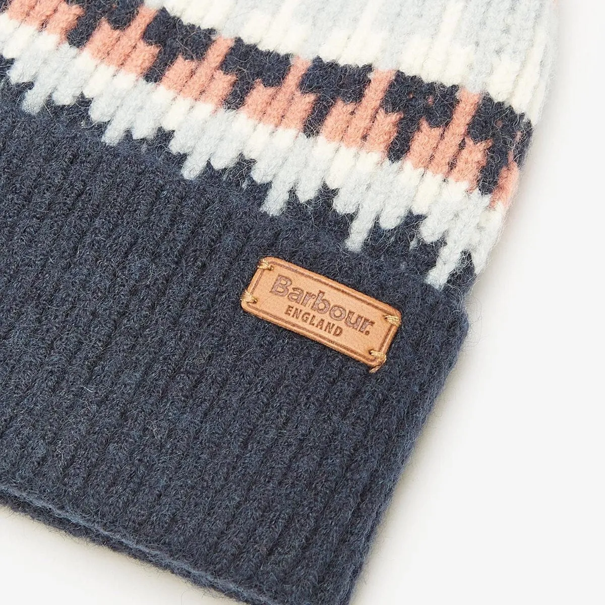 Barbour Women's Craster Beanie Hat in Navy/Pink Rust