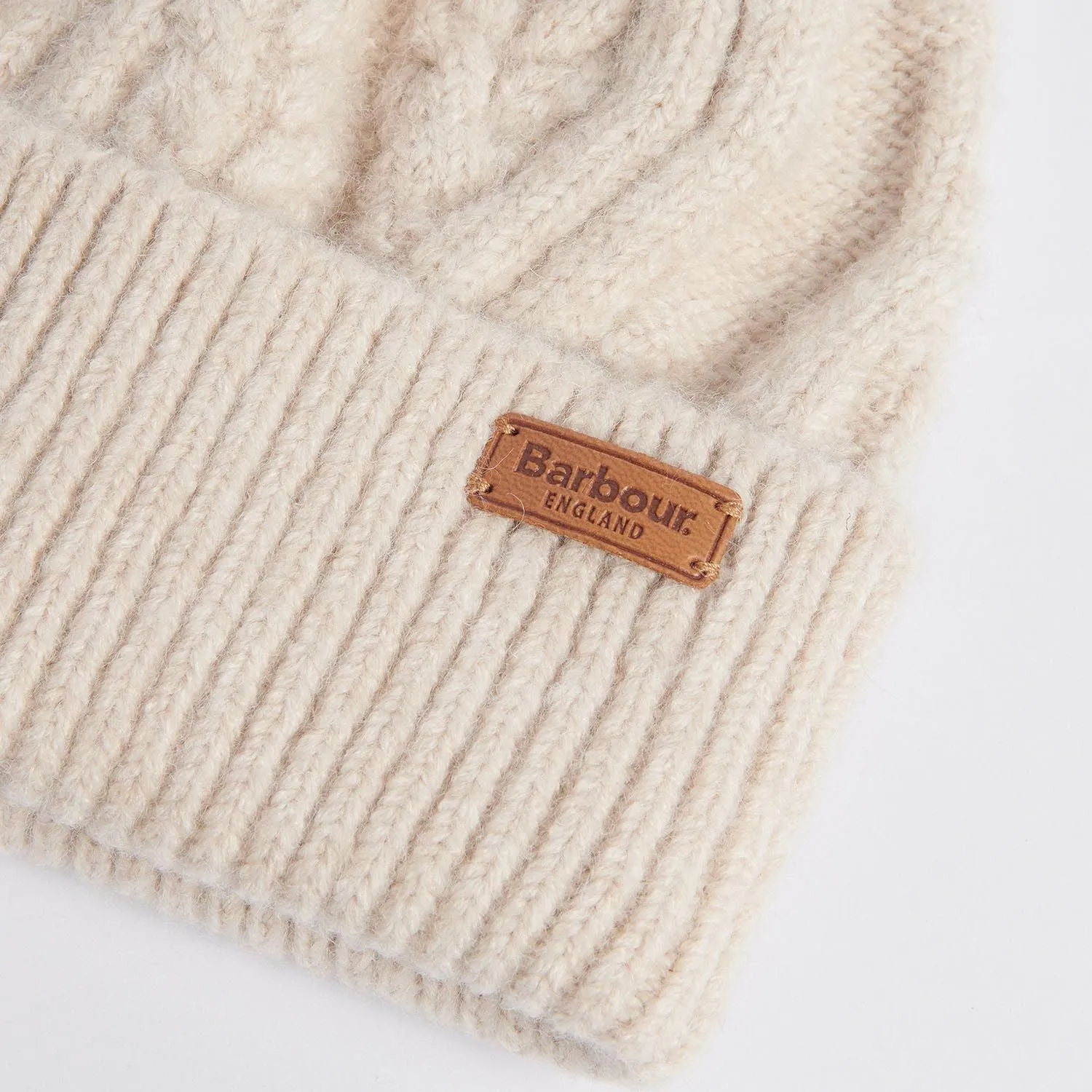 Barbour Women's Elsdon Cable Knit Beanie Hat in Eggshell