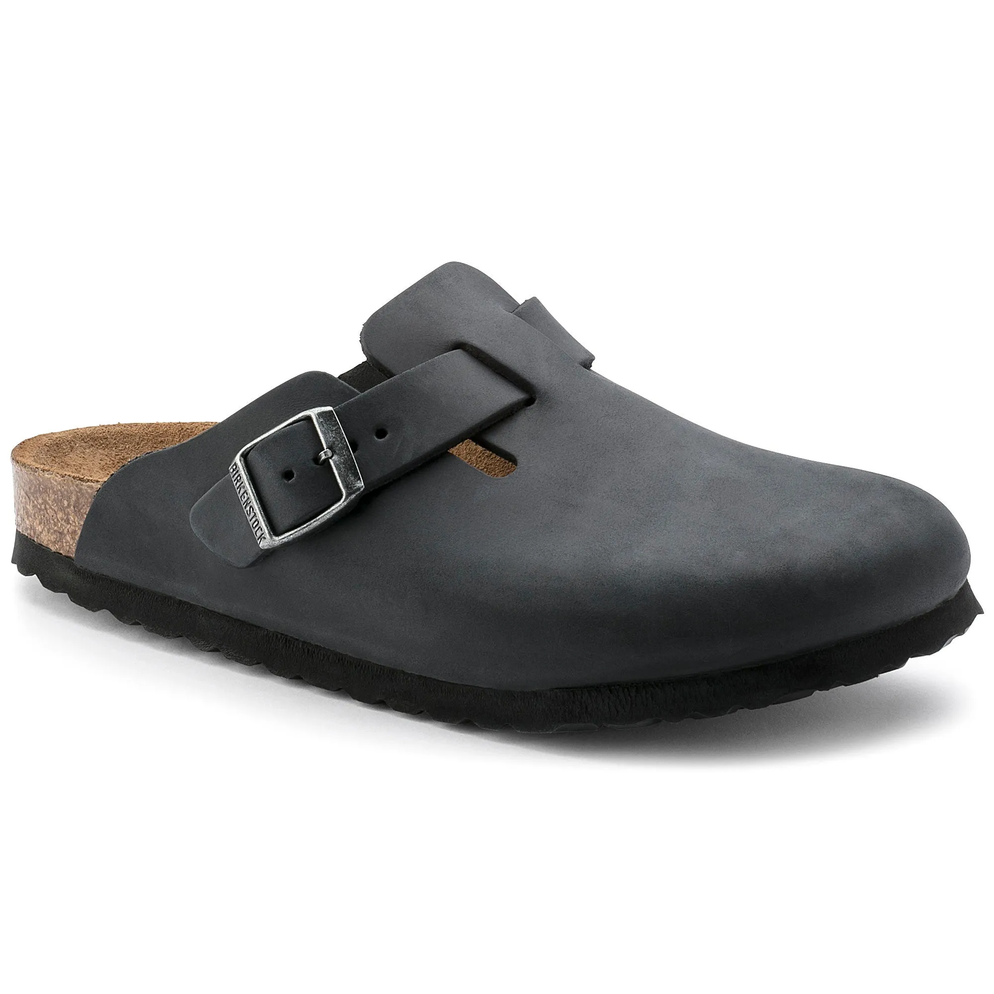 Birkenstock Boston Oiled Leather Color: Black (REGULAR/WIDE WIDTH)