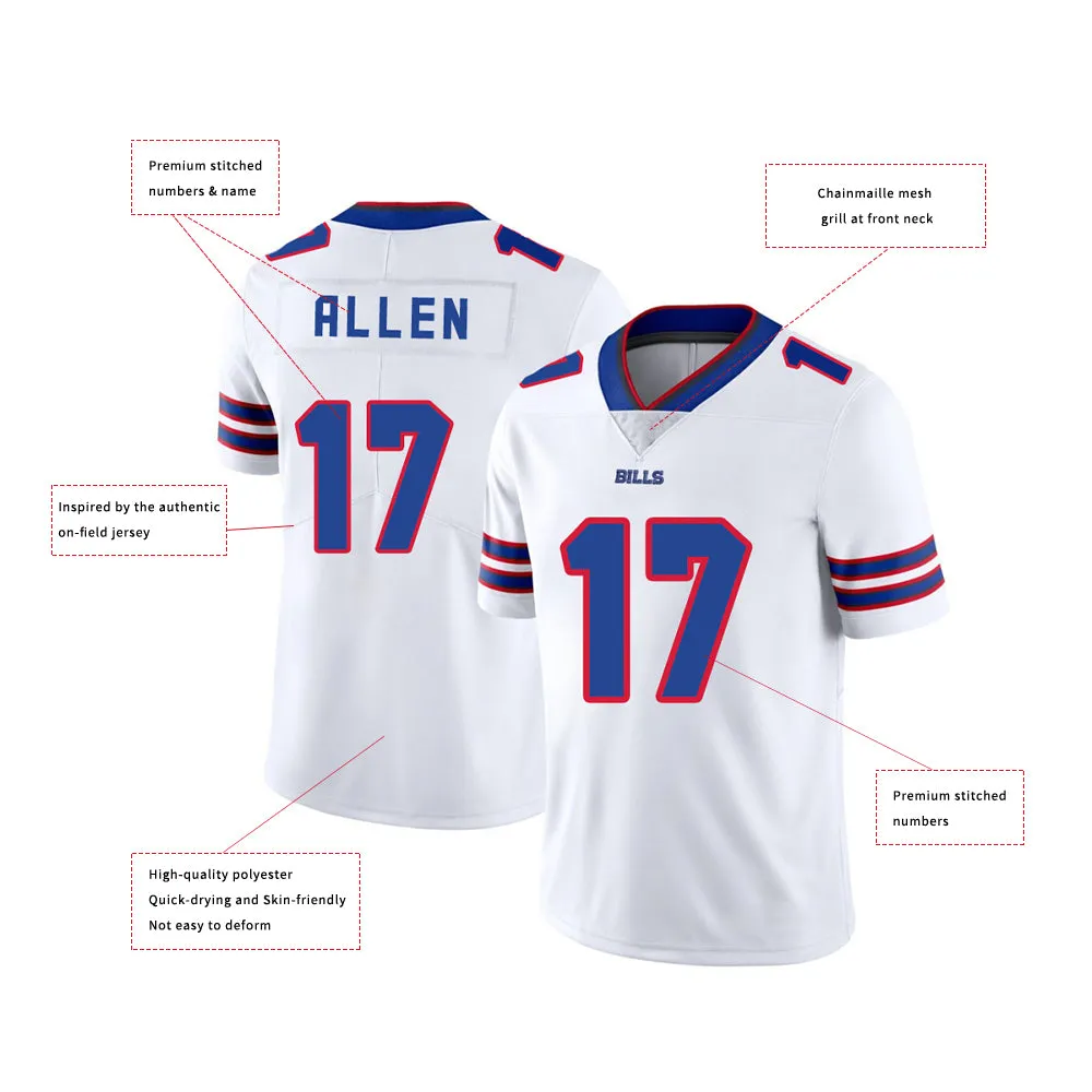 Buffalo Bills Jersey #17 Allen White Youth Adult Men's Football Team Color Away Player Jersey