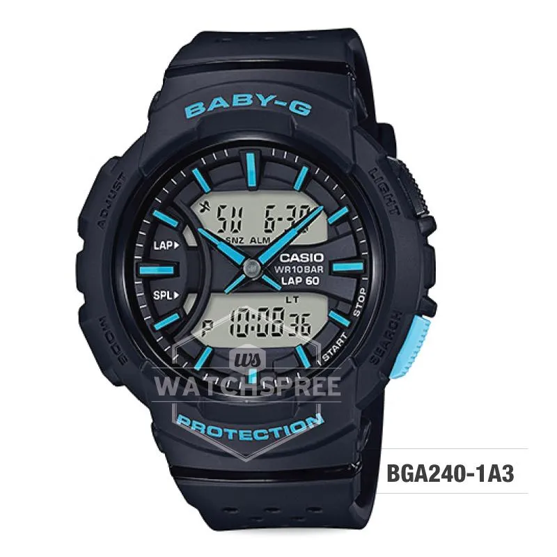 Casio Baby-G For Running Series Neon Color Models Black Resin Band Watch BGA240-1A3