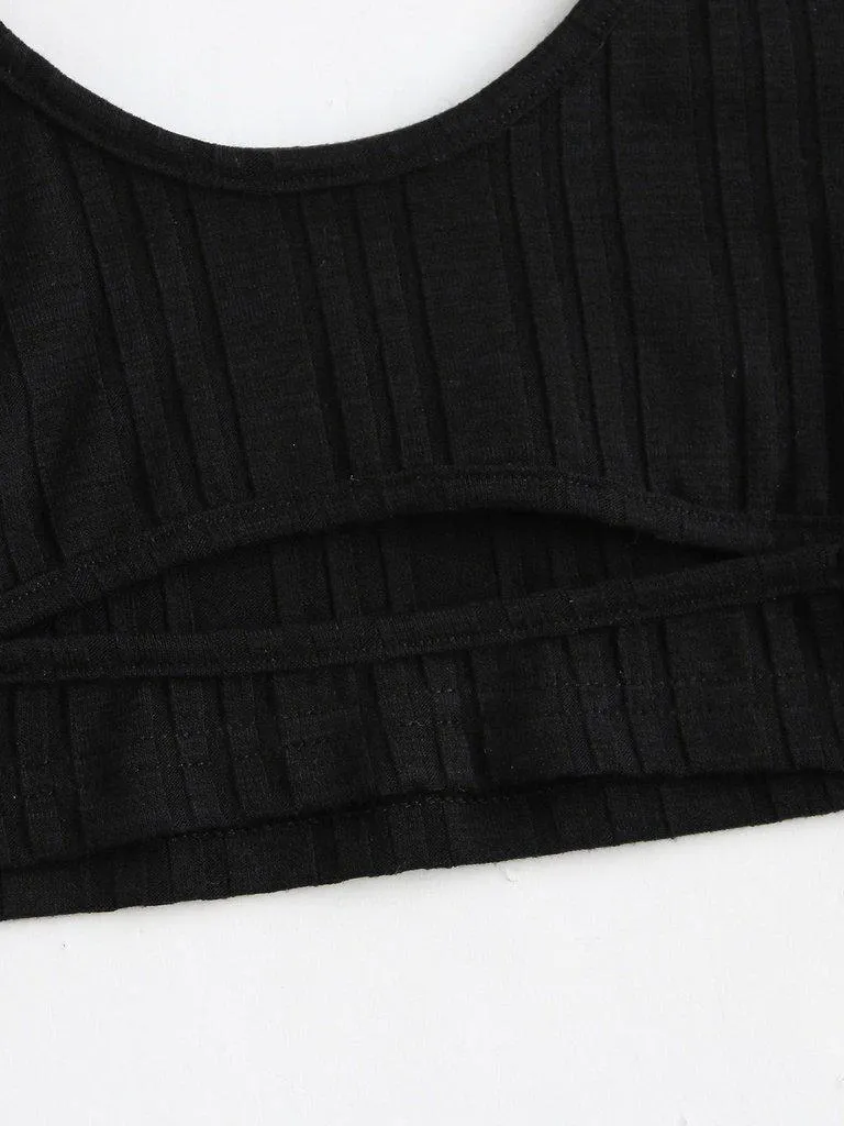 Cutout Ribbed Knit Sports Bra