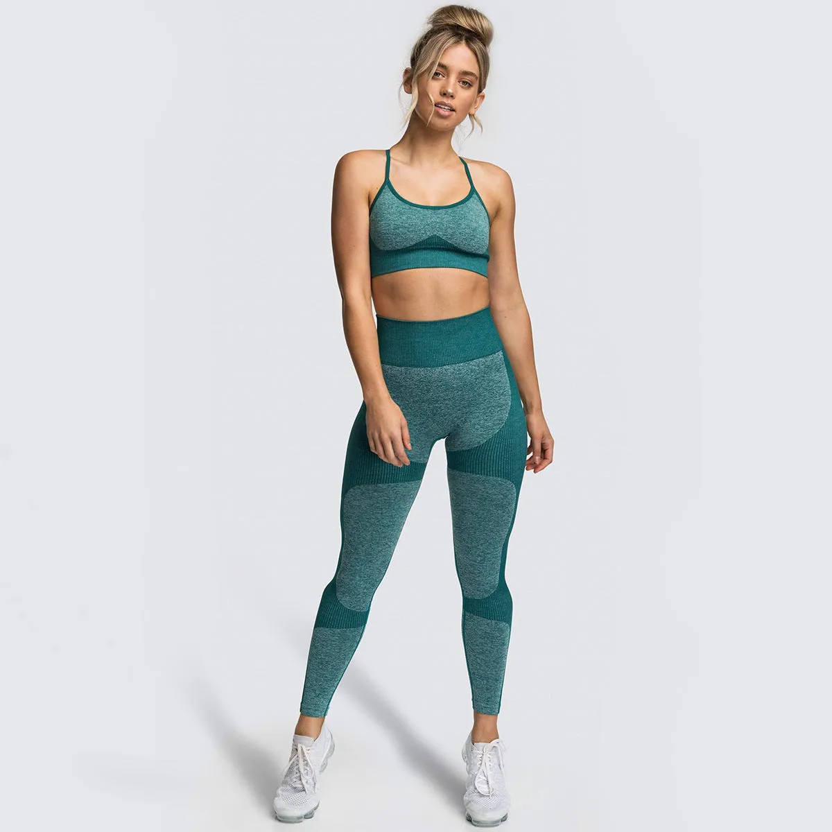 European and American Quick-Drying Yoga Vest Suit Professional Sports Running Seamless Workout Bra Cropped Pants Set