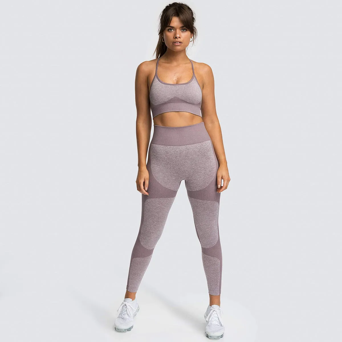 European and American Quick-Drying Yoga Vest Suit Professional Sports Running Seamless Workout Bra Cropped Pants Set