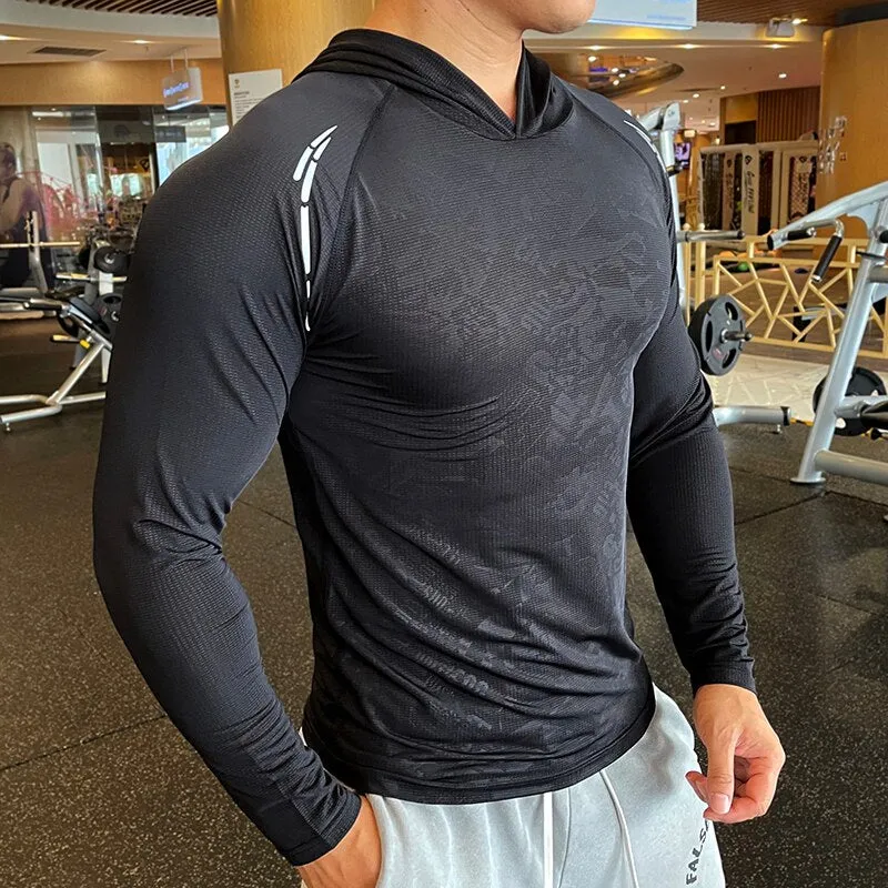 Men Running Sport Hoodies Fitness Swearshirt Clothing Gym Training Jogging Loose Hooded Outdoor Quick Dry Breathable Sportswear