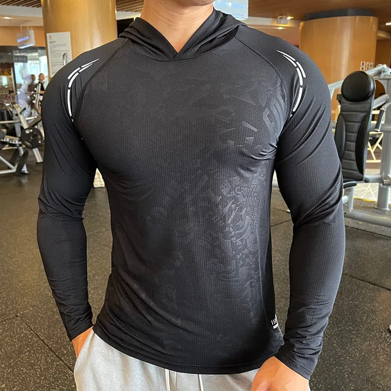 Men Running Sport Hoodies Fitness Swearshirt Clothing Gym Training Jogging Loose Hooded Outdoor Quick Dry Breathable Sportswear