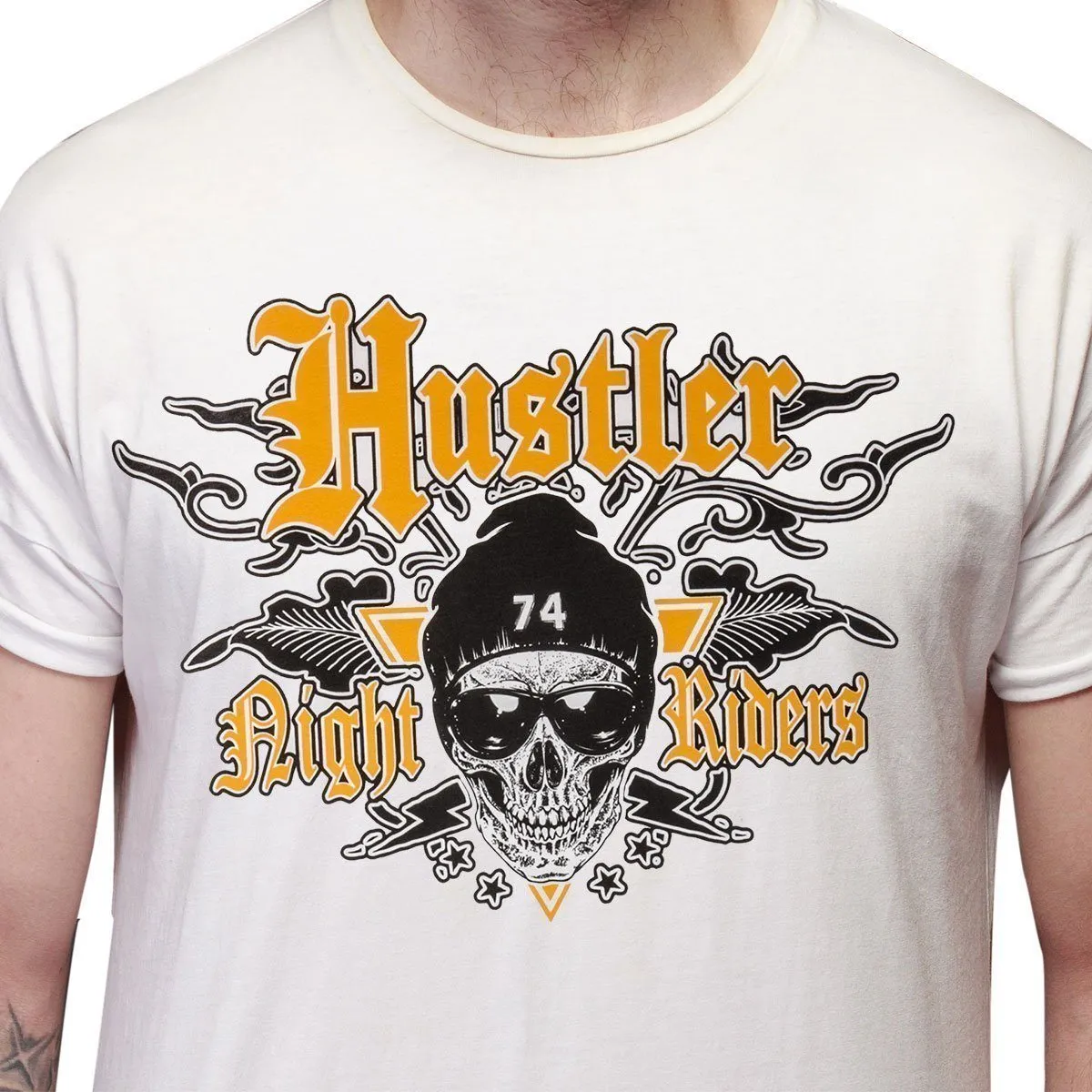 Men's Officially Licensed Hustler HST-520 'Hustler Night Riders' White T-Shirt