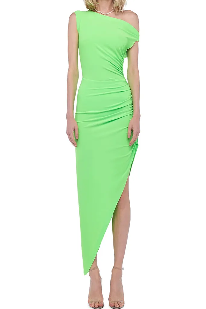 Norma Kamali - Drop Shoulder Side Drape Dress - Neon Green