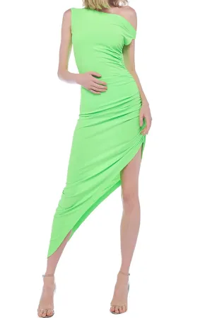 Norma Kamali - Drop Shoulder Side Drape Dress - Neon Green