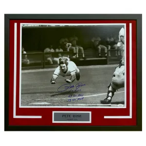 Pete Rose Hand Signed & Framed Cincinnati Reds 16x20 Photo Triple Inscribed (JSA)