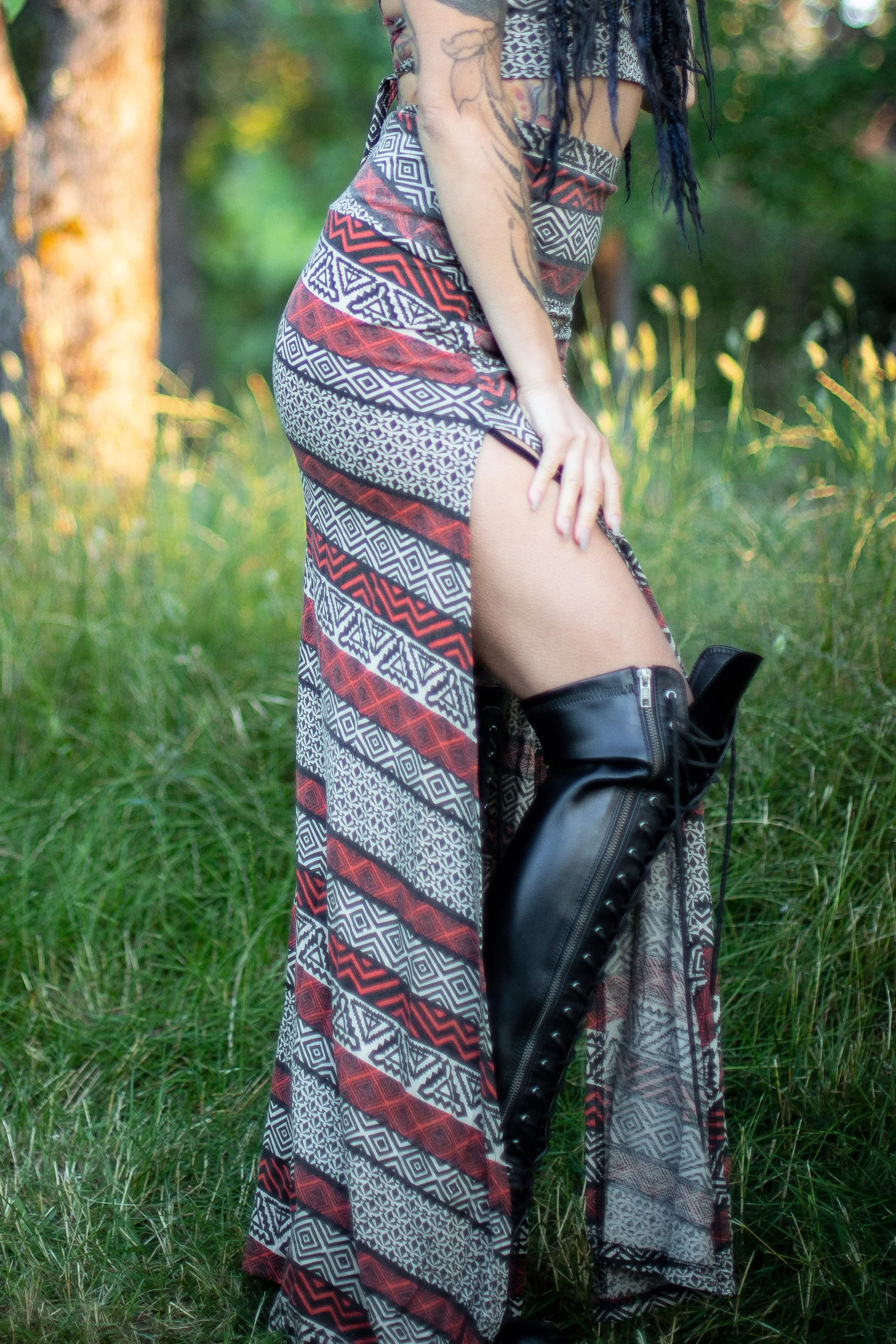 Priestess Skirt - Black and Rust Tribal Print