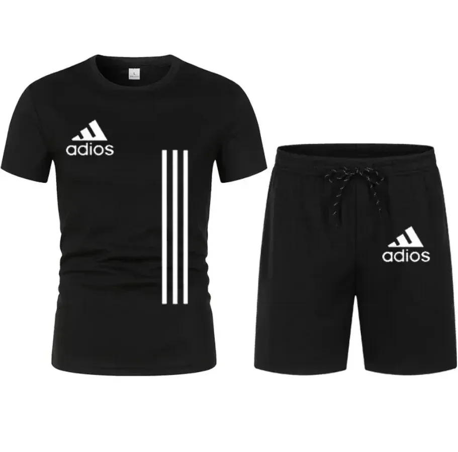 Summer short-sleeved luxury sportswear set Men's fitness fashion casual T-shirt   shorts 2-piece set