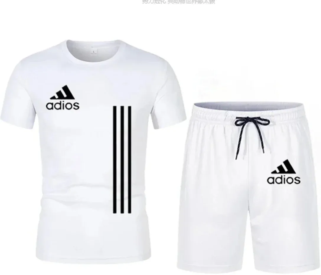 Summer short-sleeved luxury sportswear set Men's fitness fashion casual T-shirt   shorts 2-piece set