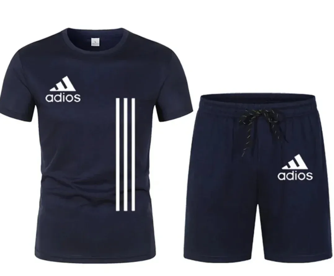 Summer short-sleeved luxury sportswear set Men's fitness fashion casual T-shirt   shorts 2-piece set