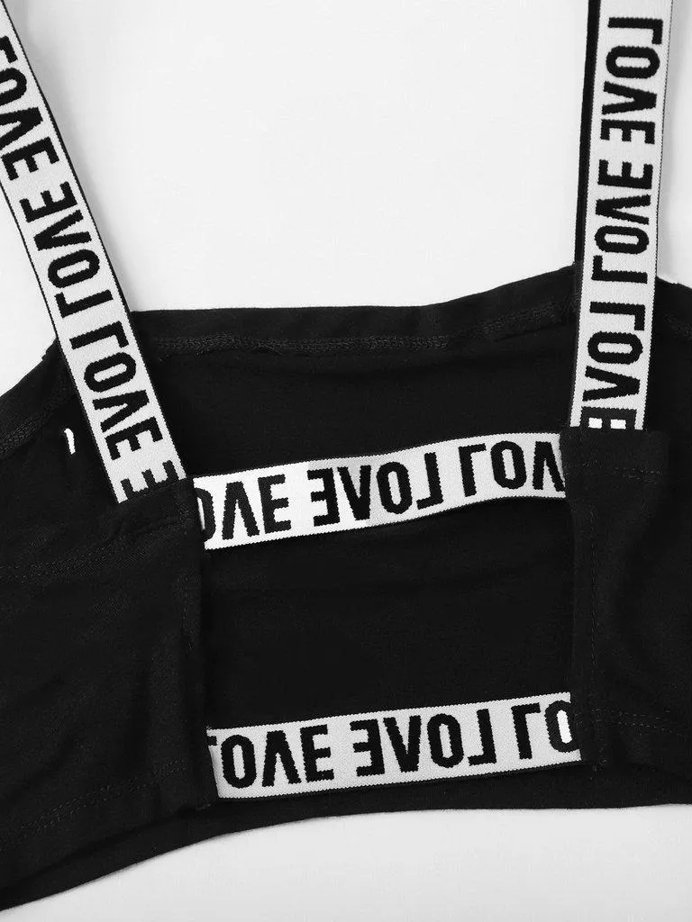 Two Tone Lettering Sports Bra & Shorts Set