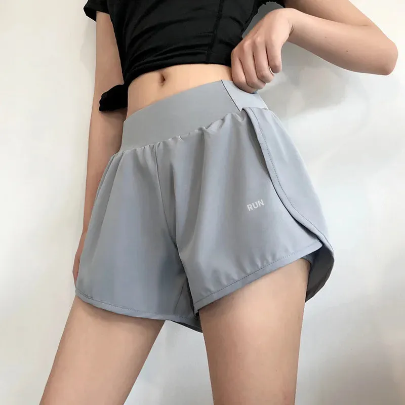 Women 2 In 1 Running Elastic Waist Pocket Summer Yoga Cycling Sports Gym Fitness Sportswear Short