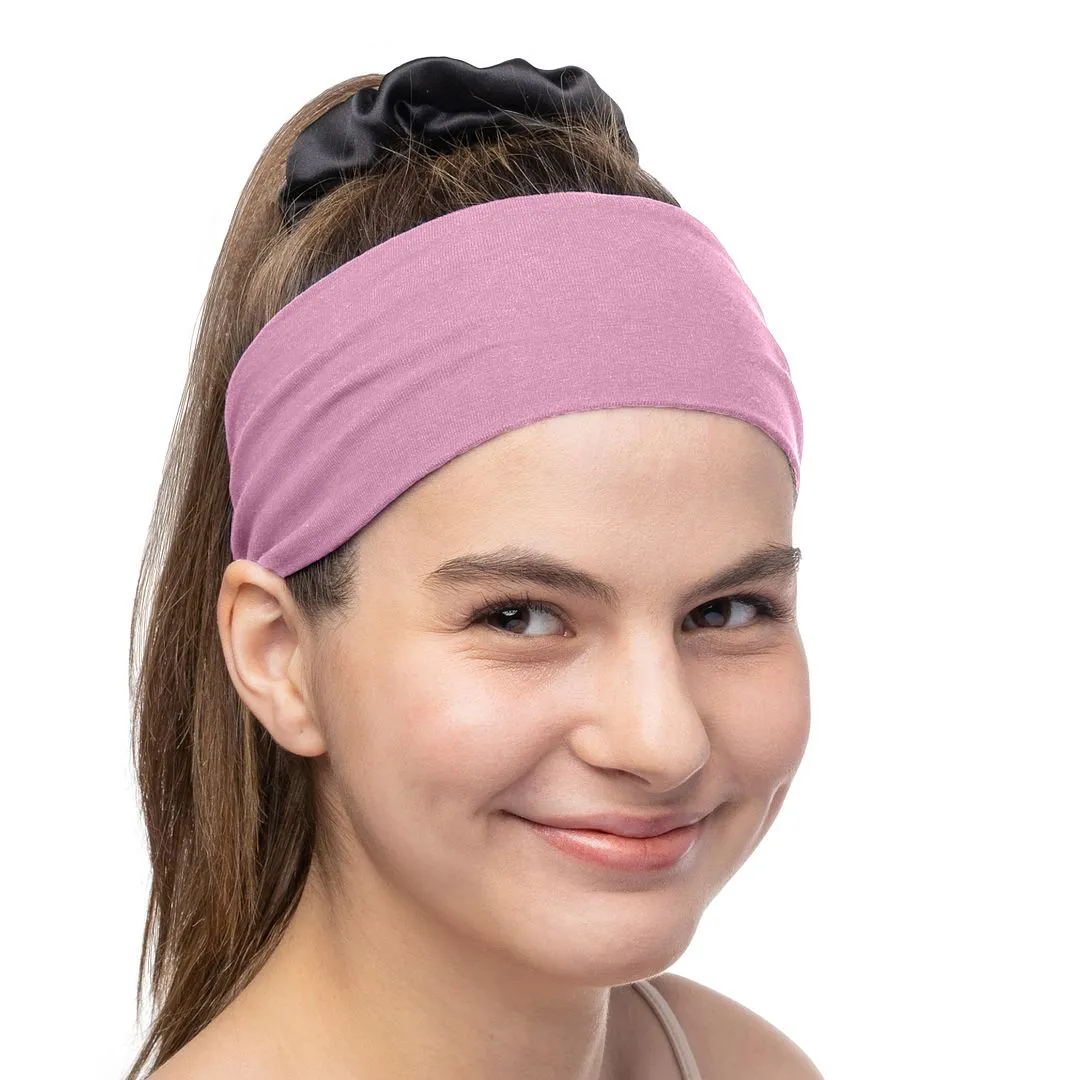 Women's Headbands Cotton Jersey 3" Wide Yoga Fitness Fashion Made in the USA Rose