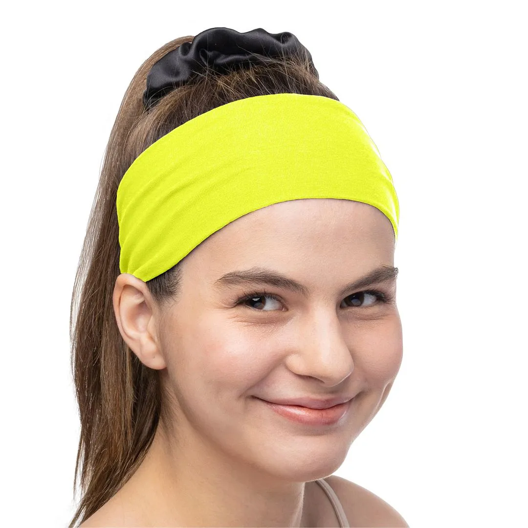 Women's Headbands Cotton Jersey 3" Wide Yoga Fitness Fashion Made in the USA Yellow Neon