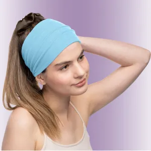 Women's Headbands Cotton Jersey 5" Wide Yoga Fitness Fashion Made in the USA Blue Light