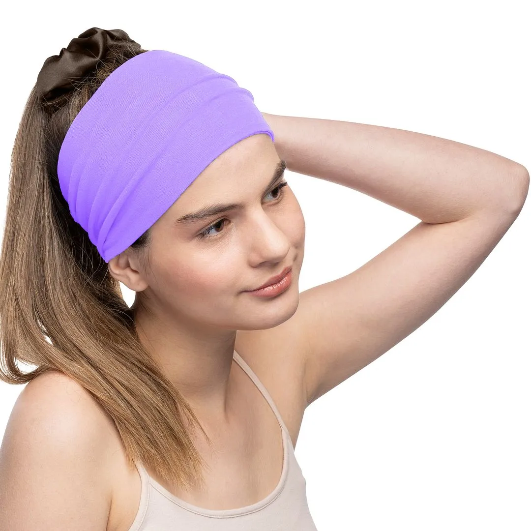 Women's Headbands Cotton Jersey 5" Wide Yoga Fitness Fashion Made in the USA Purple Light