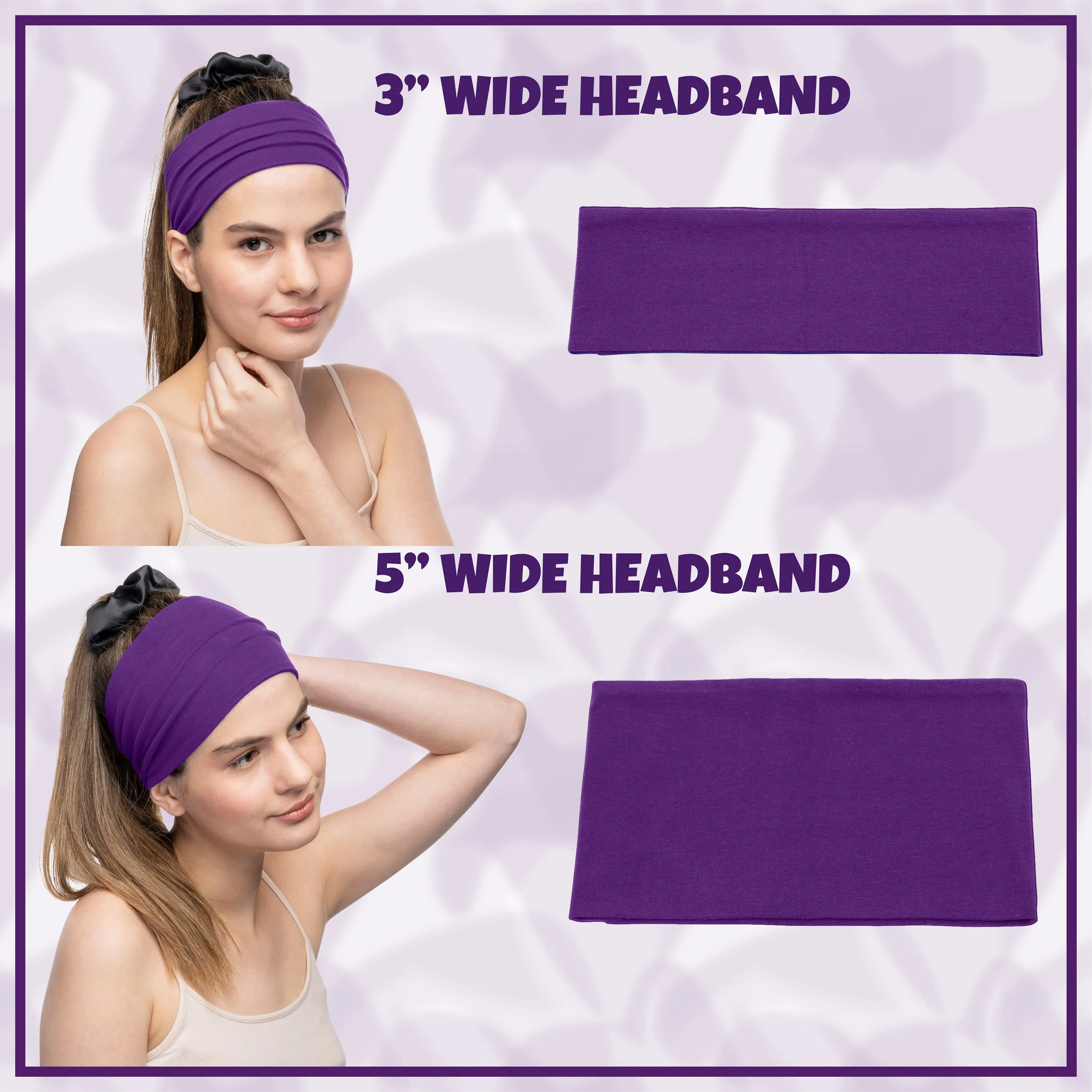 Women's Headbands Cotton Jersey 5" Wide Yoga Fitness Fashion Made in the USA Purple Light