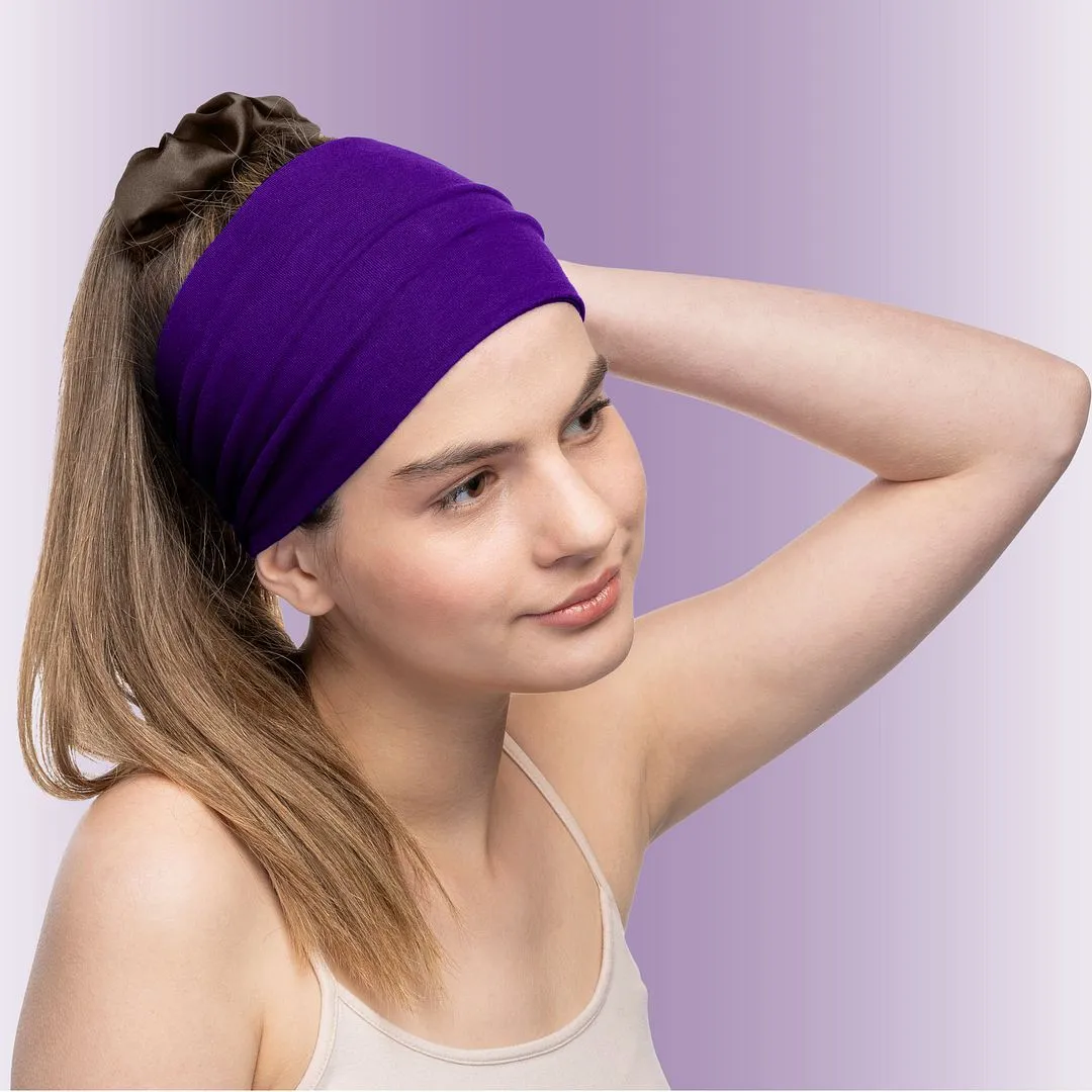 Women's Headbands Cotton Jersey 5" Wide Yoga Fitness Fashion Made in the USA Purple