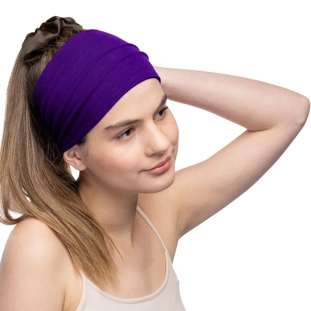 Women's Headbands Cotton Jersey 5" Wide Yoga Fitness Fashion Made in the USA Purple