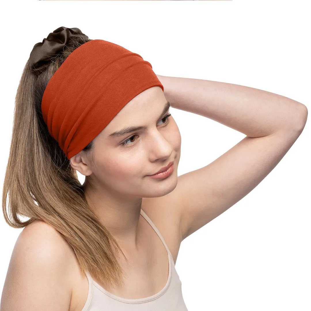 Women's Headbands Cotton Jersey 5" Wide Yoga Fitness Fashion Made in the USA Rust